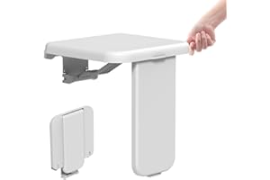 Heuffe Sedile per Doccia Pieghevole a Muro con Gambo di Supporto - 200kg Portata Max Antiscivolo, ABS Bianco, Installazione Rapida per Anziani e Disabili