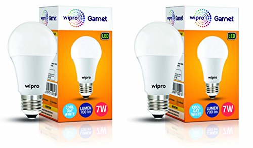 wipro Garnet 7W LED Bulb for Home & Office |Cool Day White (6500K) | E27 Base|220 degree Light coverage |4Kv Surge Protection |400V High Voltage Protection |Energy Efficient | Pack of 2