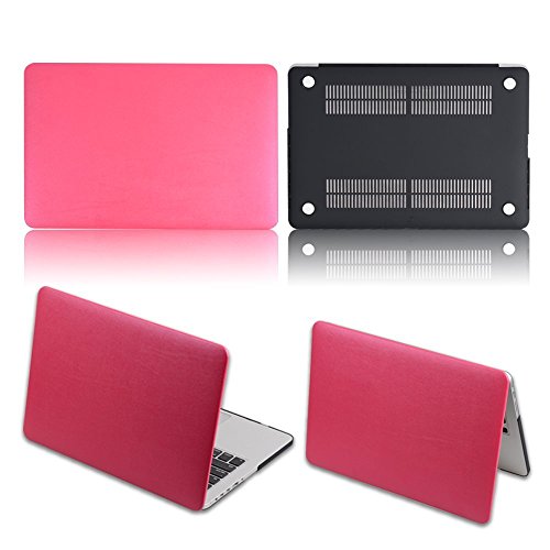 HASESS Seidig Glatt Sanfte Berührung Harte Schale Hülle Abdeckung PU-Leder Coated Snap-on Schale Abdeckung Laptop Folio Haut Hülsen für Apple Macbook Pro 13″ A1425 A1502 mit Retina + Klar TPU EU/UK Tastatur Abdeckung + Klar LCD-Schirm-Schutz – Rosa - 5