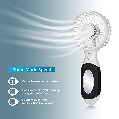 LIFU Mini USB Handverntilator Leise Tragbar Elektrische persönlichen Vielzweck-Fan mit Spiegel LED Licht und Wiederaufladbare 18650 Batterie für Hause und Büro, Innen- und Außenbereich - 3