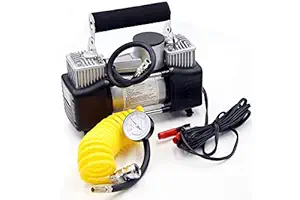 SKYTONE Digital Doubble High Speed Double Cylinder Nuclear Car Air Compressor- Black (100% Copper Winding, 12V/220W/150PSI, Doubble Fast inflate 65L/min, Low Noise 85 db)