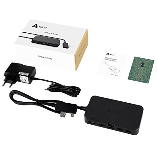 AUKEY Surface Dock Hub mit Dual USB 3.0 Ports, USB 2.0 Port, Audio Output, DisplayPort, HDMI Output und RJ45 Gigabit Ethernet Power Adapter für Microsoft Surface 3, Surface Pro 4 - 7