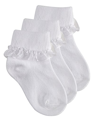 Tick Tock 3 Pack of Baby Girls Cotton Rich Frilly Lace Top Socks White 0-0