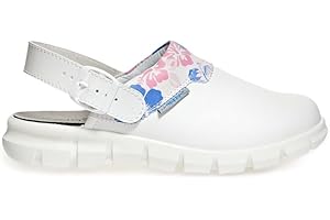 Abeba Clog 7320 - Dynamic Glattleder, weiß mit Aufdruck Blumenmuster, zertifiziert, 40