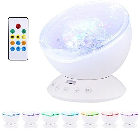 EarMe Remote Control Hypnosis Ocean Wave Projector 7 Colorful Sleep LED Night Light for Kids Adults Living Room, Bedside Lamp Touch Atmosphere Sensor Dimmable Built-in Music Player