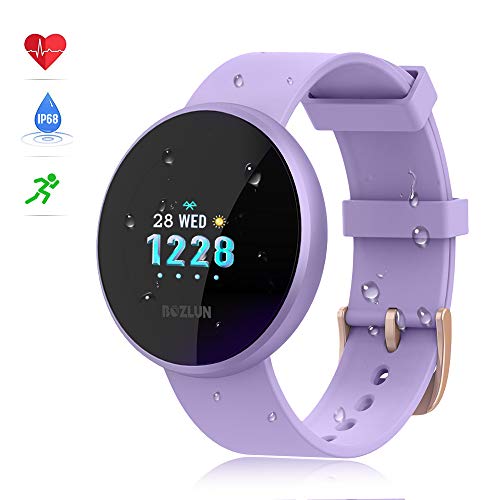 Montre Intelligente Femme,Moniteur de fréquence Cardiaque avec écran Couleur, IP68 étanche Réveil Automatique écran Montre Intelligente téléphone Mobile pour iPhone Android (Purple)