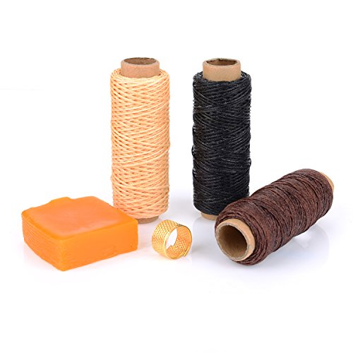 eBoot Leder Handwerk Werkzeuge Handnähen Tool Kit Nähen Werkzeug Ahle Fingerhut Gewachst Thread, 15 Stück - 4