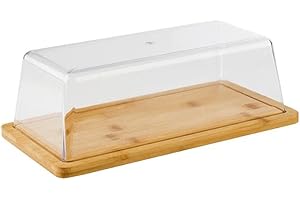 APS 821 Plateau avec capot - Plateau rectangulaire en bois en bambou avec couvercle (32 x 16,5 cm, hauteur : 11 cm) - Cloche à fromage, planche à fromage