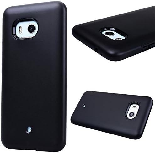 GrandEver Dual Layer Case for HTC U11 Black Hybrid Armor Protective Cover Silicone Bumper + Hard PC Back Case Shockproof Slim Fit Shell