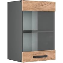 Meuble Cuisine Haut Vitré Vicco R-Line 80cm - Armoire Suspendue Chêne Doré/anthracite