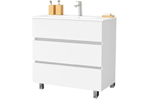 EL BAÑO MODERNO Juego Mueble Baño con Lavabo. Mueble Lavabo 60 cm. Mueble Bajo Lavabo Compacto Preinstalado de Fábrica. Mueble Baño con Lavabo 60 cm con Pie de Porcelana Ideal para tu Hogar.