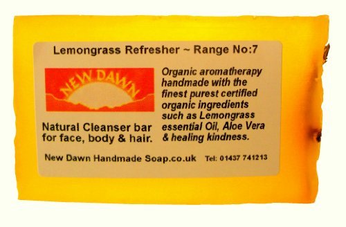 Handmade Natural Lemongrass Soap Bar - Range No.7 - Rosacea / Thread and Spider Veins Calming, Acne / Large Open Pore Relief - 35g - Sample / Travel Size