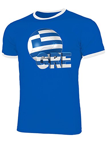Griechenland 5135 Fussball Fanshirt Herren Ringer Fun-T-Shirts Blau Weiss XL