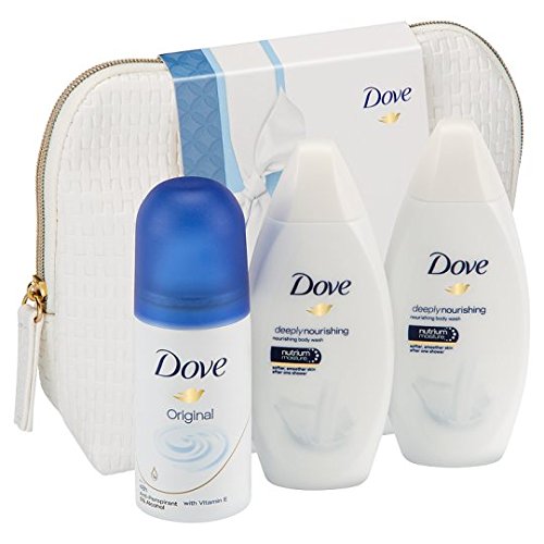 Dove Beauty And Care Cosmetics Bag Gift Set with a makeup bag, deodorant and moisturising wash