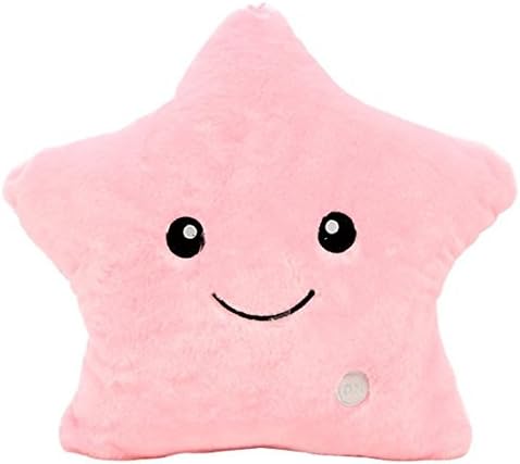 LED Light Luminoud Soft Star Pillows Wonderful Christmas Decoration Children Baby Plush Toy(Pink)