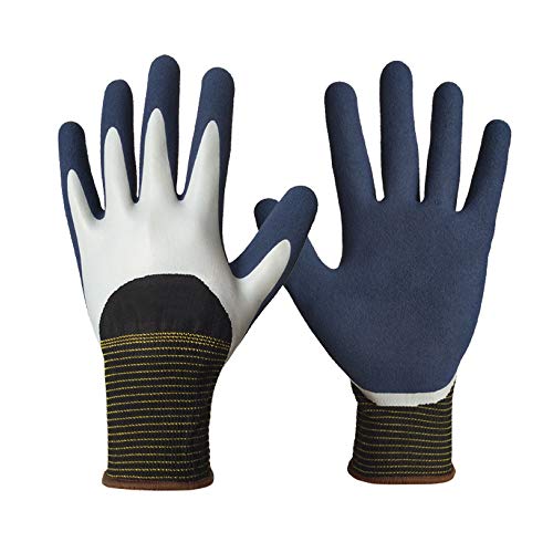 Preisvergleich Produktbild Gartenhandschuhe Doppelseitige, Wasserdichte, Rutschfeste, Rutschfeste, Abriebfeste Latexschicht,Blue-M