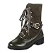 Produktbild MYMYG Damen Stiefeletten Freizeit Schnalle Flache Dicke Ferse Schuhe Einfarbig Kurze Schlauch Stiefel Leder Lace-Up Chelsea Stiefel Casual Ankle Boot Short Bootie Kurzschaft Winterstiefel