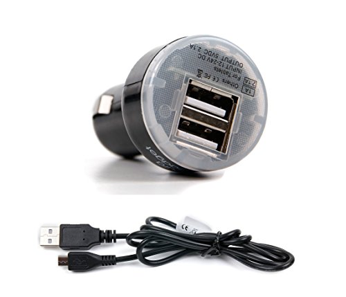 Preisvergleich Produktbild DURAGADGET Zweifacher USB-Steckplatz für Ihr KFZ (Zigarettenanzünder) + 1 USB Ladekabel für Ihren Drucker Fujifilm Instax Share SP-3 SQ / Share SP-1 / Share SP-2