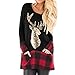 Produktbild Weihnachten Kleidung Damen,Juliyues Frauen Weihnachten Plaid Splice Saum Rentier Langarmshirt Cute Tunika Sweatshirt Tops Bluse S-5XL