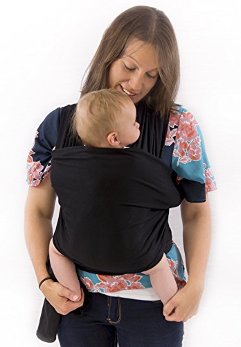 Baby Wrap Carrier | Charcoal Black | Suitable for Newborns to Toddlers | With Carry Case | One Size Fits All | Comfy & Soothing for Babies | Strong & Stretchy Cotton / Spandex Blend | Sling Carrier