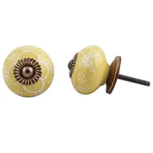 8 Pieces Designer Knobs | Ceramic Kitchen Handles Cabinet | Yellow Knobs for Kids Room | Flower Drawer Pulls for Dresser | 3.81 cm Knobs