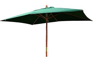 Jati Umbra 3m x 2m Oblong Wooden Patio Parasol with Cover (Green) - Rectangular, Double-Pulley, 2-Part Pol