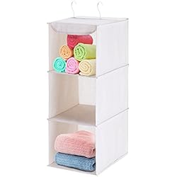 MaidMAX Étagère Suspendue de Toile, Etagere Rangement, Organiseur Placard de Rangement à 3 Compartiments avec 2 Crochets, Organiseur de vêtements, Armoire Meuble de Rangement, 25x38x61cm, Beige