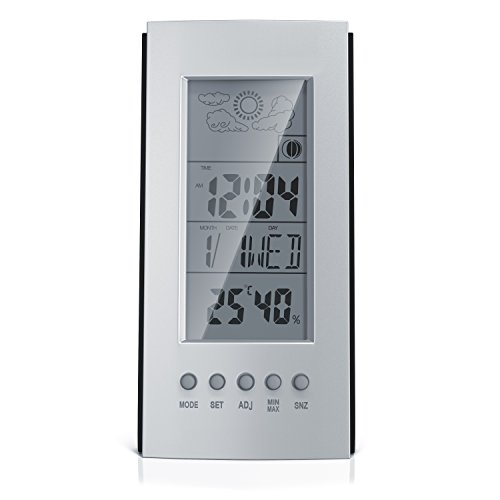 CSL – digitaler Wecker inkl. Temeraturanzeige | Uhrzeitanzeige / Datumsanzeige / Mondphasen-Anzeige / Hygrometer / Innentemperatur | Temperatur in °C und °F - 2