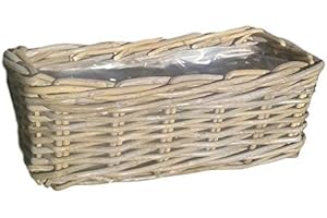 terracotta-toepfe-de Pflanzkorb/Kasten 40 x 16 cm graubeige aus Rattan - Naturprodukt- kein Kunststoff !! Balkonkasten Blumen Pflanzgefäß Blumentopf Korb Landhaus eckig