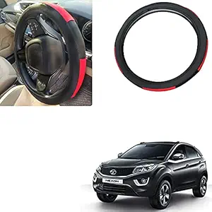 Auto Pearl - Ring Type Car Steering Wheel Cover Universal Genuine PU Non-Slip Natural Rubber Well Padded Grip Breathable Leatherite for - Nexon (Gold Blaze Black N Red)