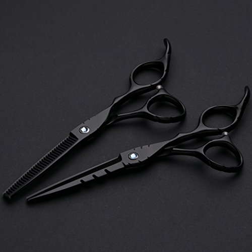 UWILD®Professionell Haarschere Friseurschere Set Professionell Haarscheren Set Friseur Scheren Set 6 Zoll 17,5 cm mit (2-er Set) Umfassen Taschen und Kamm (Black) - 2