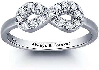 Personalized Engraving Infinite Love Solid 925 Sterling Silver Ring with Gift Box (M)