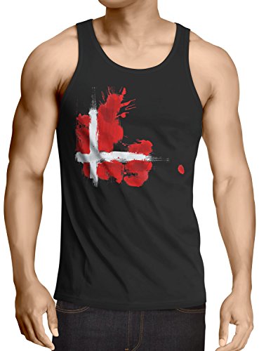 CottonCloud Flagge Dänemark Herren Tank Top Fußball Sport Denmark WM EM Fahne, Größe:XL, Farbe:Schwarz
