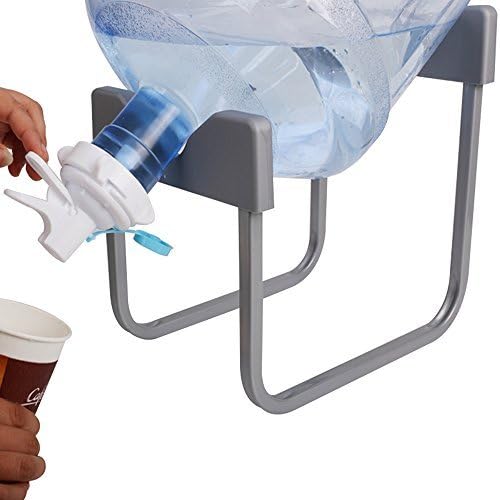 3-5 Gallon Water Jug Stand with 2pcs White Dispenser Valve and 1pc Dustproof Plug, Non Slip Water Stand with Food Grade Fast Flow Water Spout for 55MM Non Threaded Crown Top Water Jugs, Grey