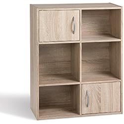 Alsapan Compo Meuble de Rangement 4 Casiers + 2 Portes Bibliothèque Etagères Cubes Chêne 80 x 61.5 x29.5 cm
