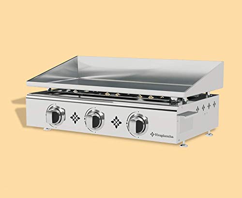 Vivaplancha Plancha Gaz Tout INOX 3 Feux 7,5 KW - Anti-adhésive et Nettoyage Facile modèle PIMIENTOS