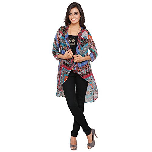 Serein Womens blue multi chiffon summer shrug / long jacket (Blue Multi sleeve jacket) RS.449 (78.00% Off) - Amazon