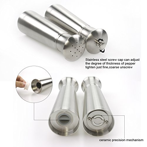 Finether Gewürzmühle und Gewürzstreuer 2 teiliges Set Salzstreuer/Pfefferstreuer Salzmühle/Pfeffermühle mit einstellbarem Keramikmahlwerk manuell aus Edelstahl leer FT-147 - 7