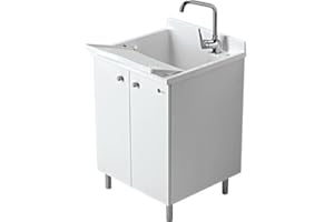 Mobile Lavatoio Interno Marca Arredamenti Montegrappa Look One 60X60 H85cm Economico Piedini Ripiano Salvagoccia Alluminio Struttura Legno Nobilitato Bianco Asse Vasca Termoplastico Lavapanni Pomello