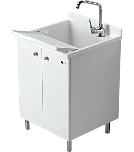Montegrappa Mobile Lavatoio Marella 60x60x85 Cm, 2 Ante, In Termoplastico Bianco Con Vasca E Cesto, Made In Italy - 3