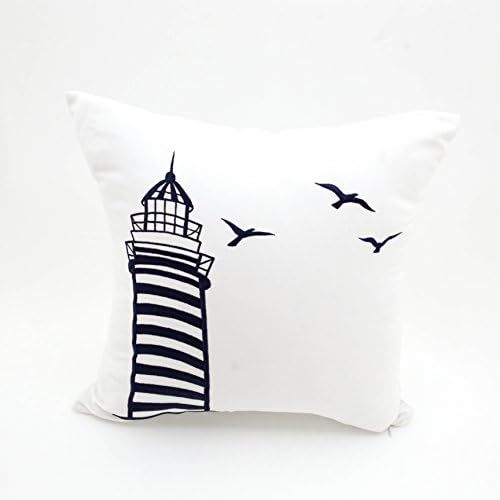 KAINKAIN Lighthouse Pillow Cover, Nautical Decor, Decorative Pillow Case, Couch Pillow, White Linen, Black Lighthouse, Coastal Décor (18 inch x 18 inch)