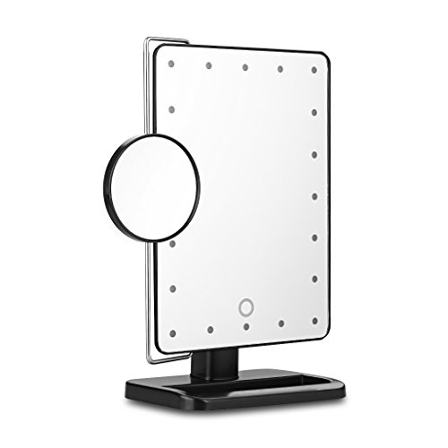 Ovonni L208 LED Touch Screen Kosmetikspiegel mit 10X Lupe 20 LEDs beleuchteter Schminkspiegel Rasierspiegel Dimmbar Batteriebetrieben schwarz