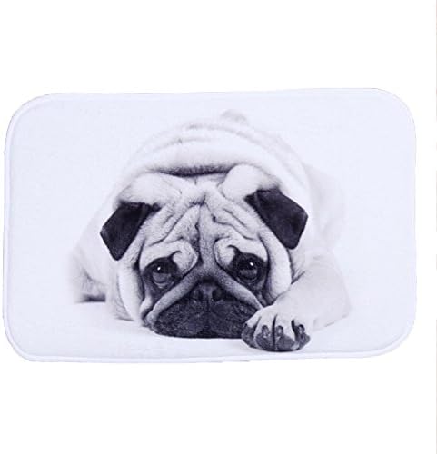 Pugs Door Floor Rug Entry Carpet Bathroom Absorbent Mat Bedroom Area Rug Entrance Cartoon Dog (40*60 cm, Grey)