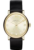 Marc Jacobs Damen Quarzuhr mit goldfarbenem Zifferblatt Analog-Anzeige und schwarz Leder Armreif mbm1399
