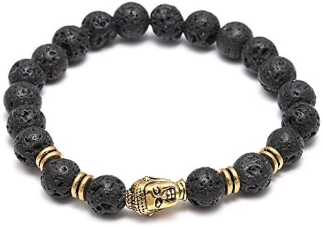 Stylish Black Volcano Lava Stone Buddha Head Ash Elastic Strap for Unisex Women's Girls Stylish
