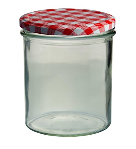 15er Set Sturzglas 350 ml To 82 Deckel rot kariert incl. Diamant Gelierzauber Rezeptheft - 2