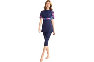TaissBocco Rash Guard da Donna Costume da Bagno Modesto per Ragazze Manica Corta Bikini Costumi da Bagno da Surf Burkini