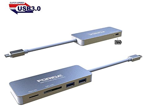 USB C Hub Super Slim TYPEC Aluminium alloy, 2 x USB 3.0 Ports HUB + SD card reader + MICRO SD reader + USB-C charger - 2