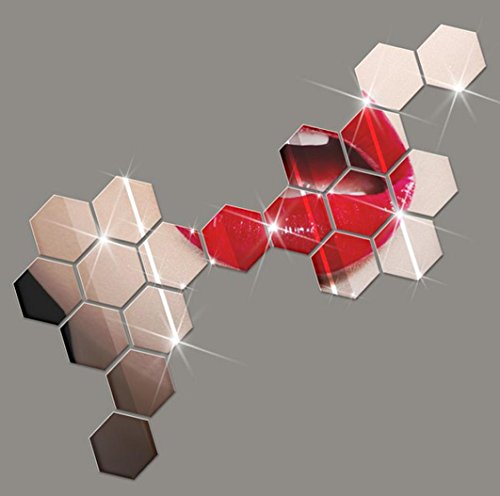Saingace 12Pcs Spiegel-Hexagon-Vinyl entfernbare Wand-Aufkleber-Abziehbild-Ausgangsdekor-Kunst DIY Wandaufkleber Wandtattoo Wandsticker (Silber) - 3