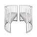 NEW!! LITTLE BABES LTD ALL SOLID BEECH WOOD WHITE COLOUR OVAL SHAPE BABY CRIB - OVAL COT - 3 IN 1 BABY BED + QUALITY HIGH DENSITY FOAM MATTRESS + 2x FITTED 100% COTTON SHEET